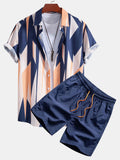 Conjunto de camisa abotonada con estampado geométrico y pantalones cortos de baño