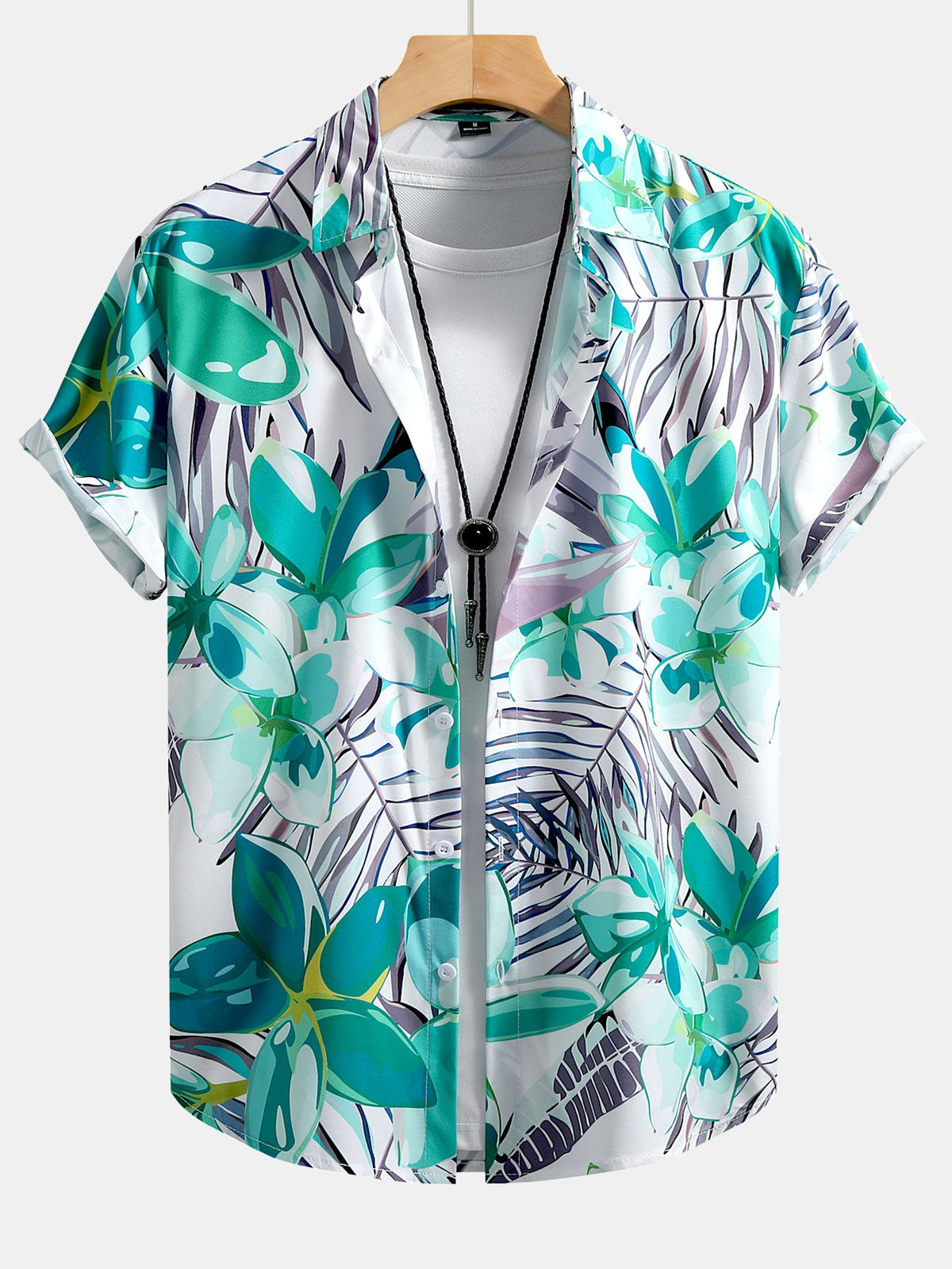 Conjunto de Camisa Abotonada con Estampado Floral Botánico y Pantalones Cortos de Baño