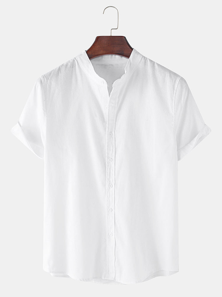 Conjunto de camisa de manga corta con textura de lino y pantalón corto de baño con elegante estampado de rayas