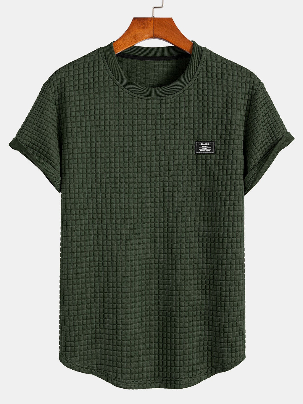 Conjunto de camiseta de manga corta de tejido waffle con dobladillo curvado y pantalones cortos
