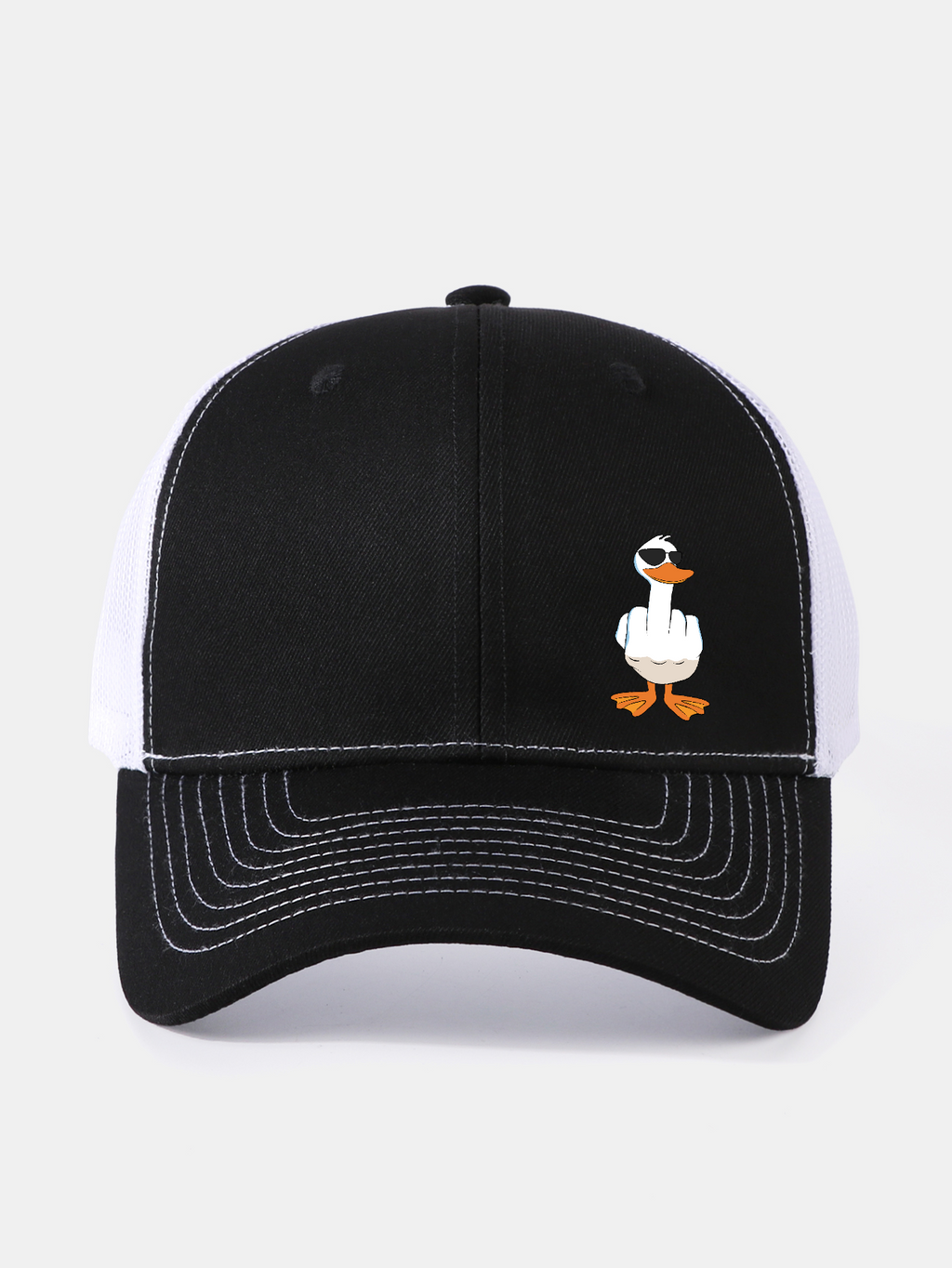 Gorra de béisbol de malla con divertido estampado de pato haciendo la peineta