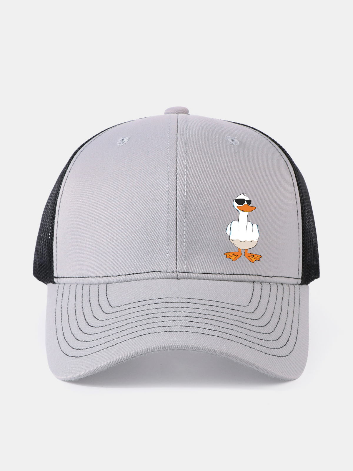 Gorra de béisbol de malla con divertido estampado de pato haciendo la peineta