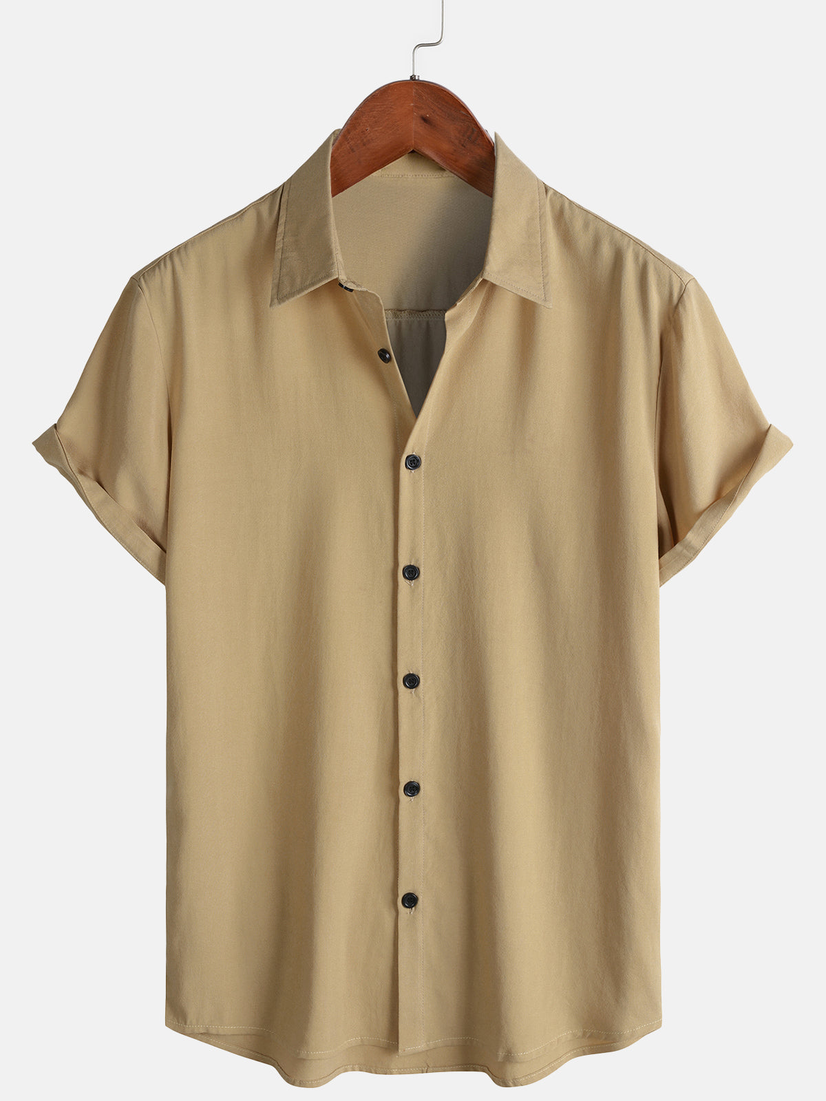 Camisa para hombre, de manga corta, color sólido