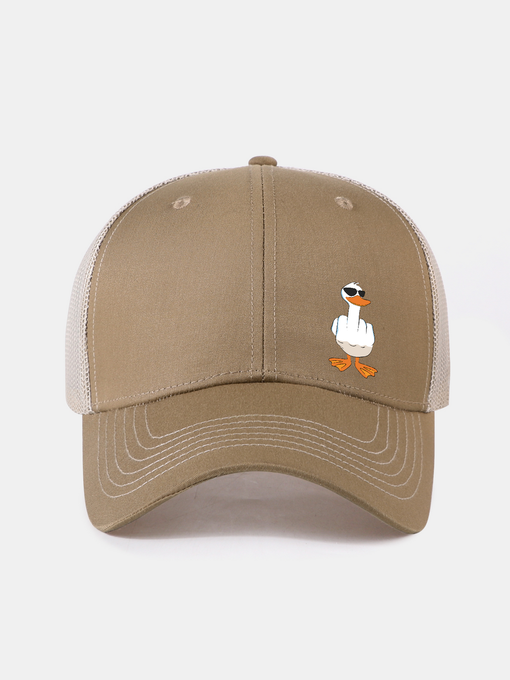 Gorra de béisbol de malla con divertido estampado de pato haciendo la peineta