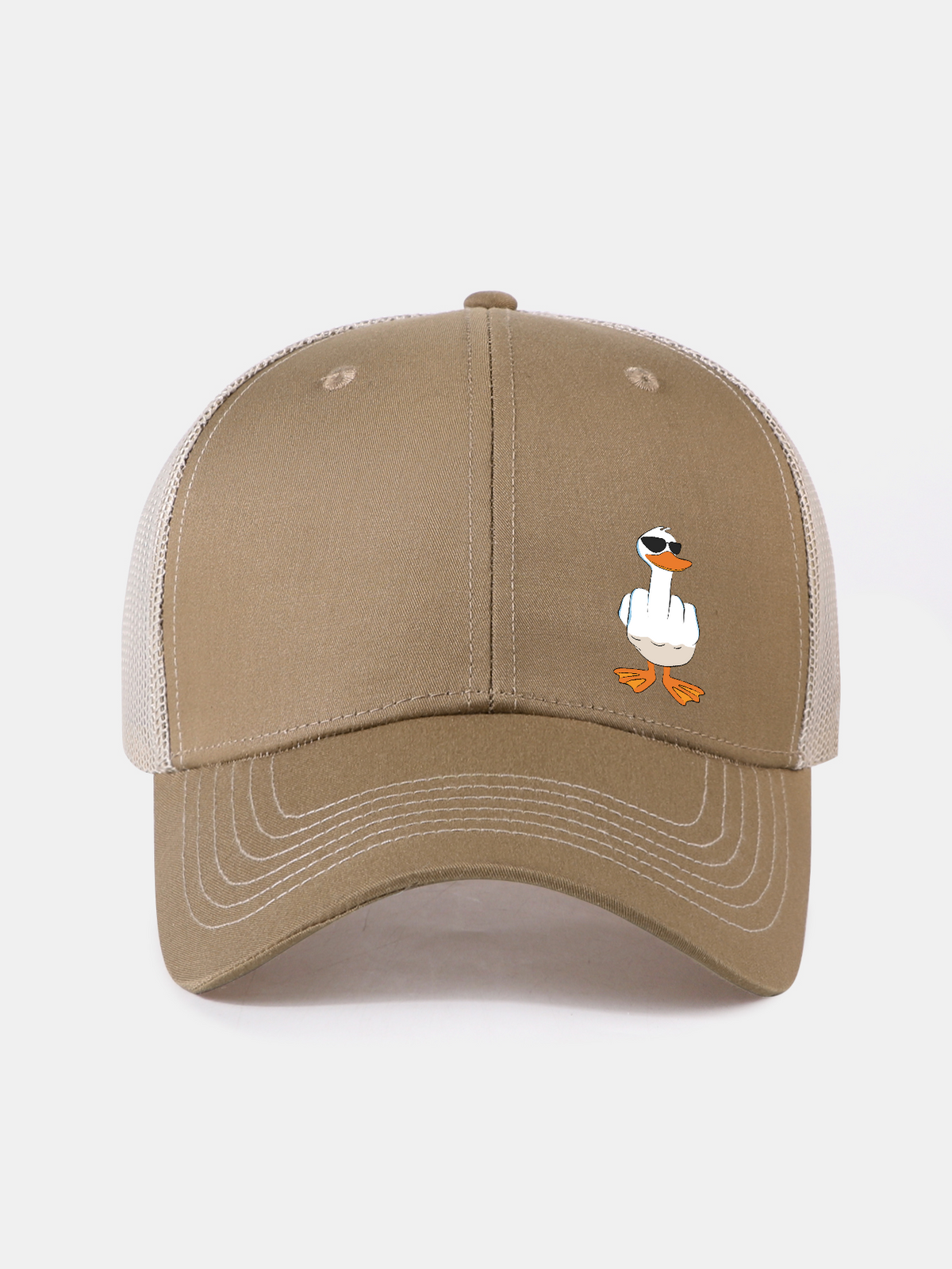 Gorra de béisbol de malla con divertido estampado de pato haciendo la peineta