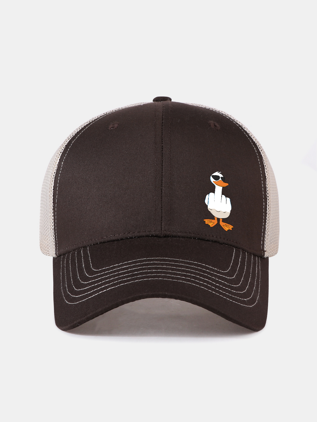 Gorra de béisbol de malla con divertido estampado de pato haciendo la peineta