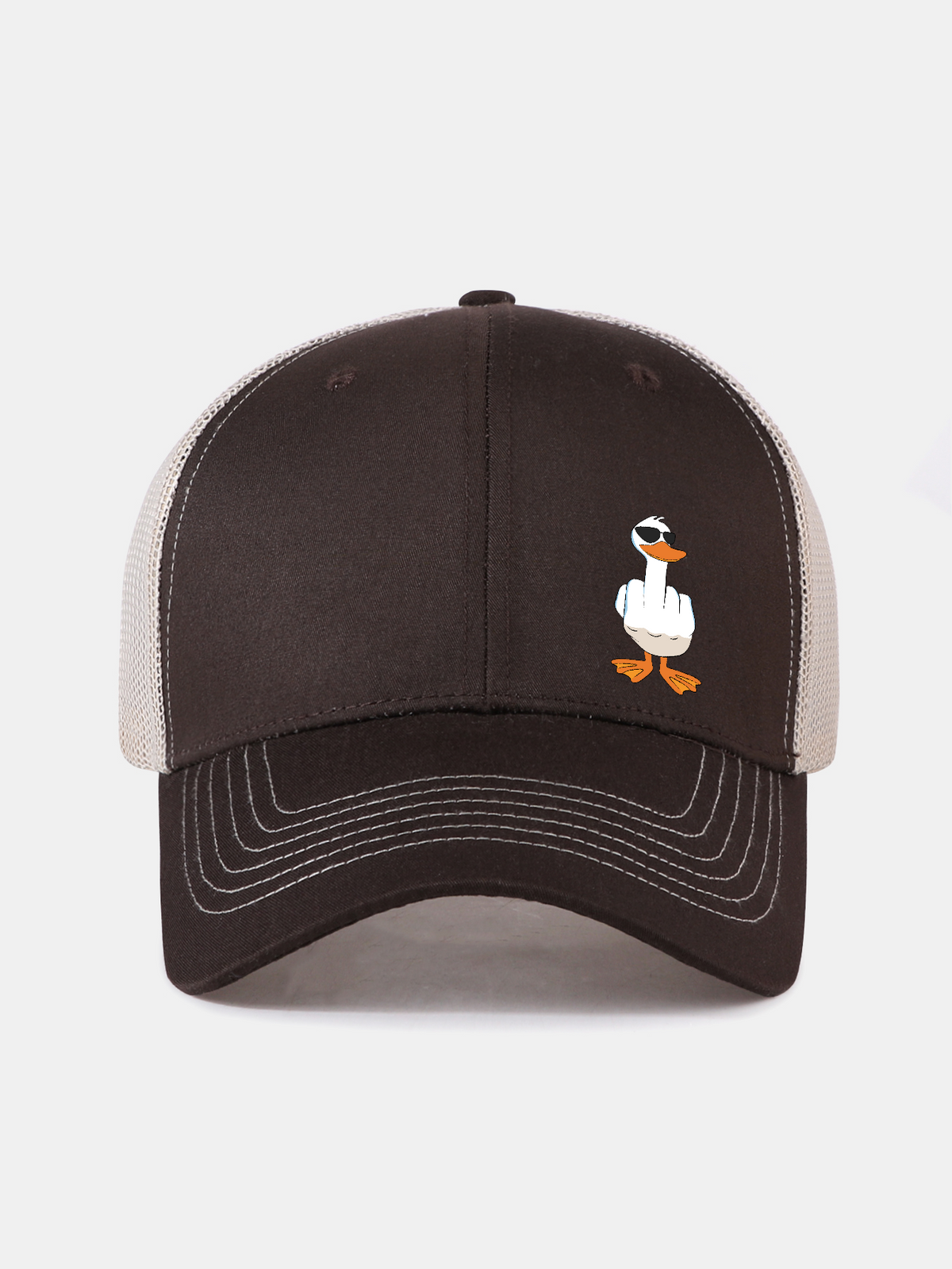 Gorra de béisbol de malla con divertido estampado de pato haciendo la peineta