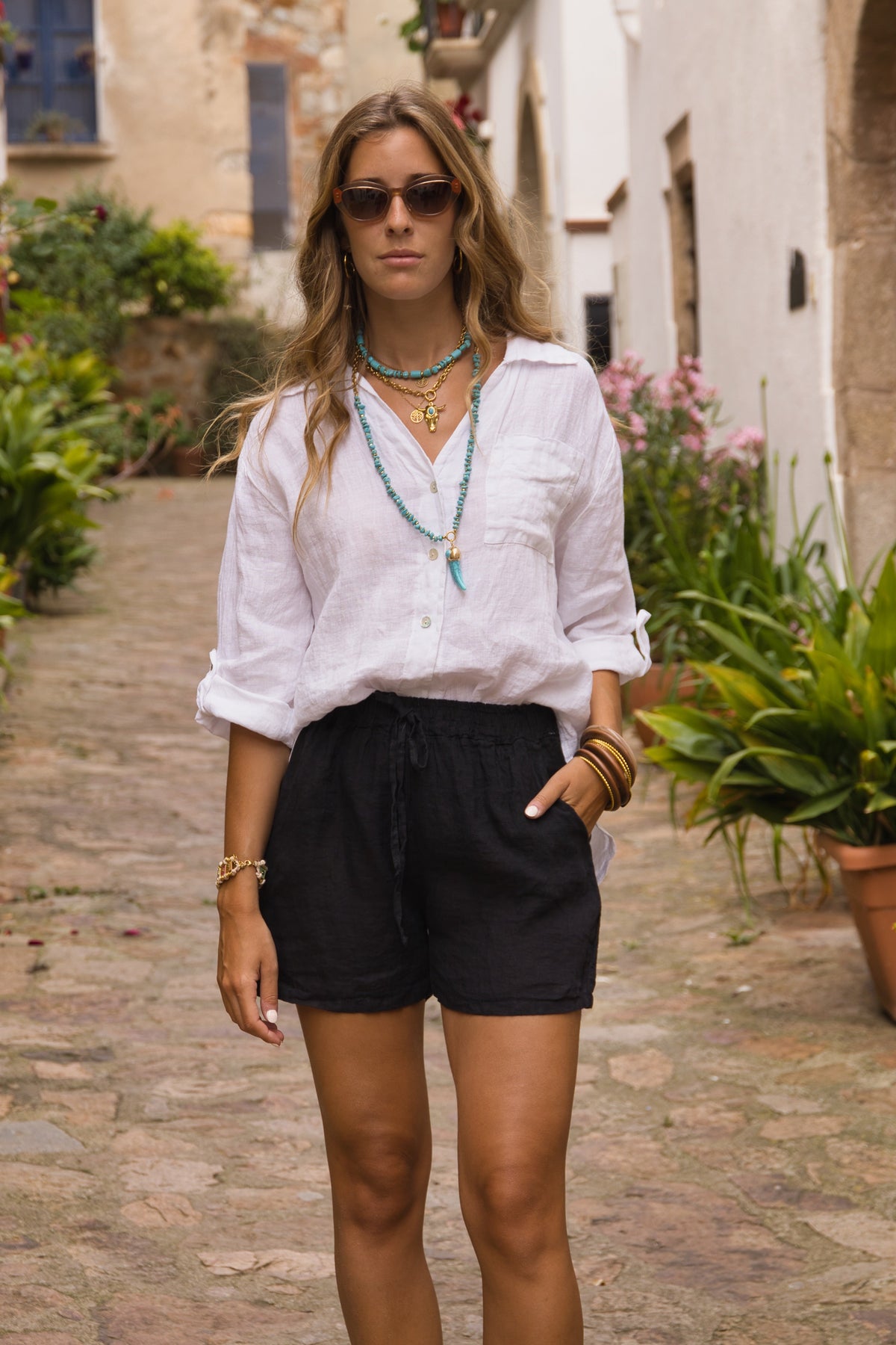 Camisa de lino con bolsillo práctico