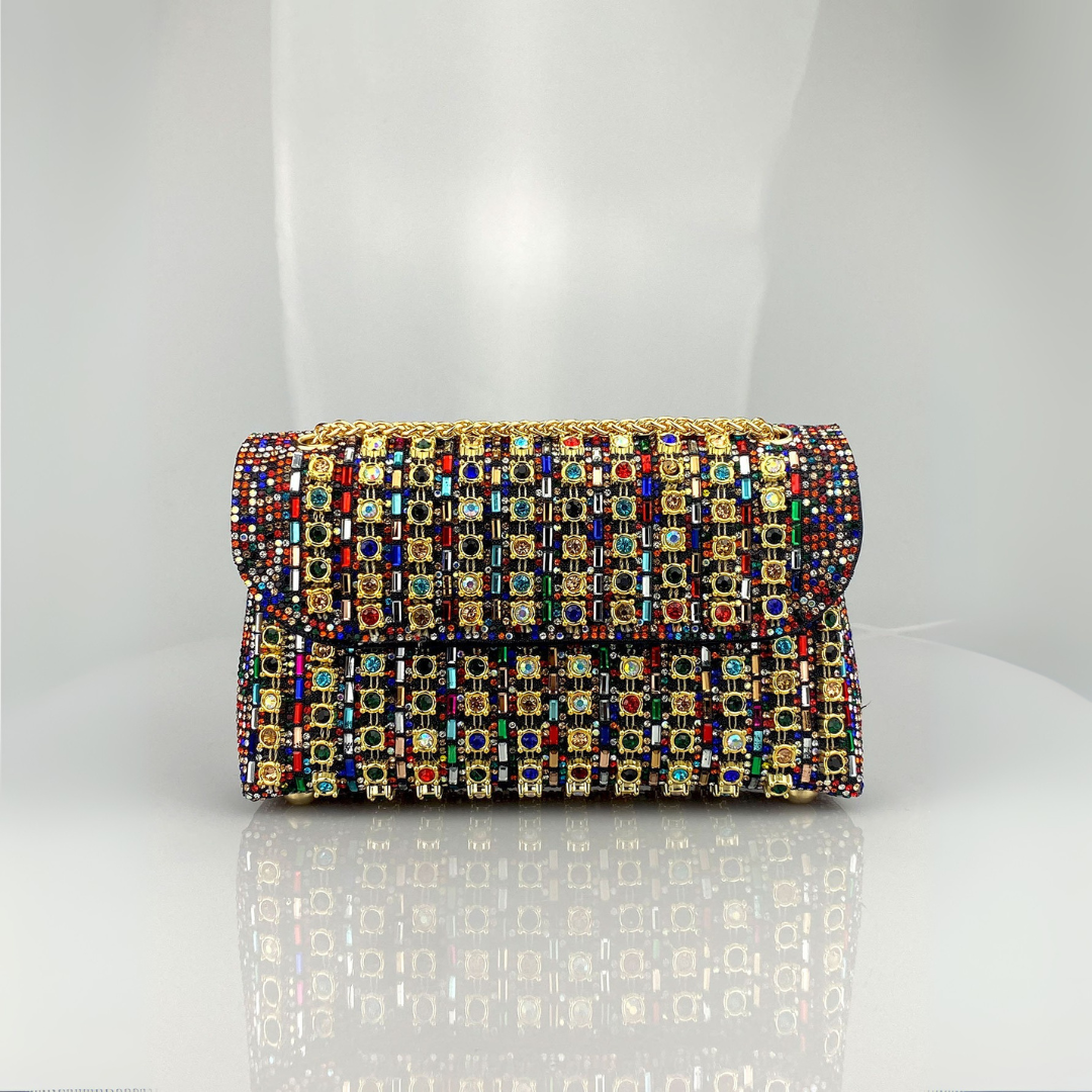 Alba | Elegante bolso de hombro con cadena sofisticada y diamantes de colores