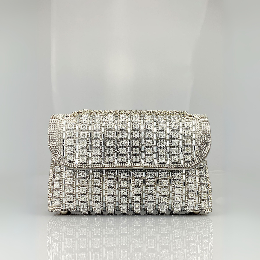 Alba | Elegante bolso de hombro con cadena sofisticada y diamantes de colores