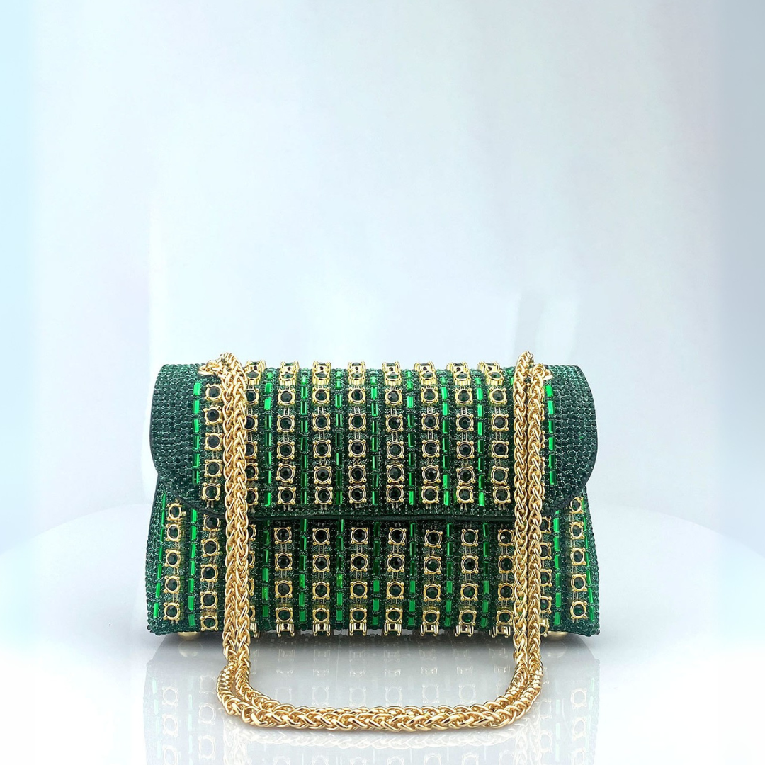 Alba | Elegante bolso de hombro con cadena sofisticada y diamantes de colores