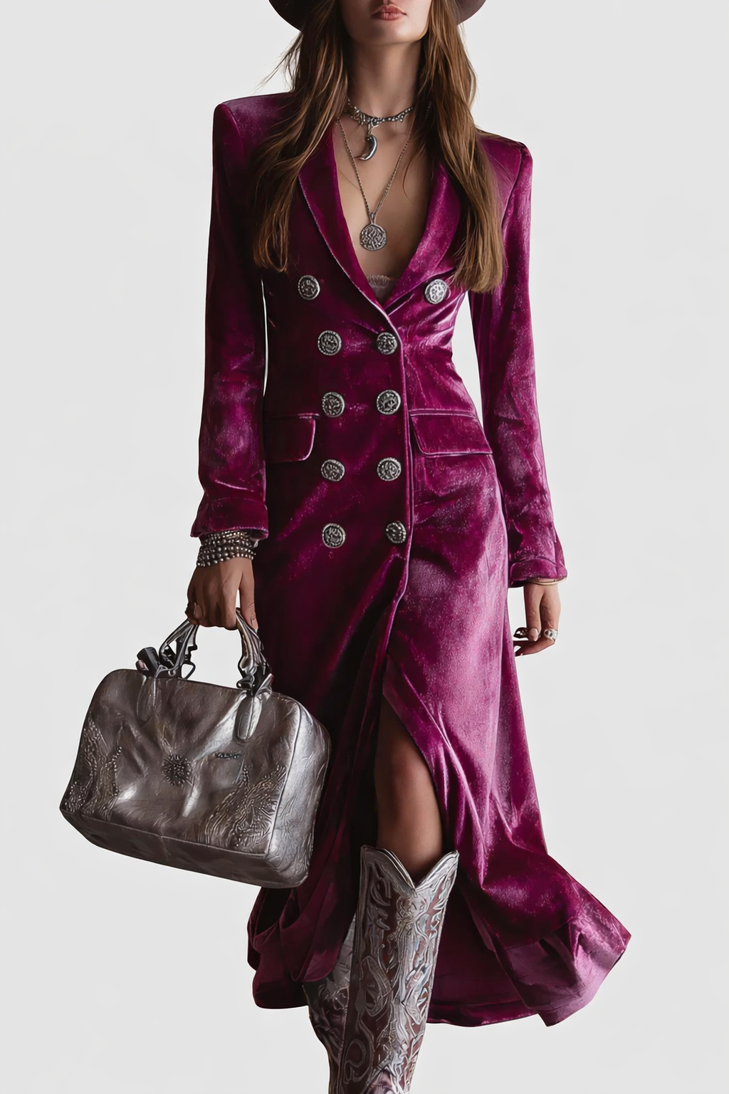 Vera | Elegante vestido blazer maxi de terciopelo