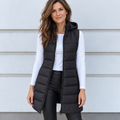 Chaleco largo acolchado para mujer con capucha, elegante y versátil para el frío