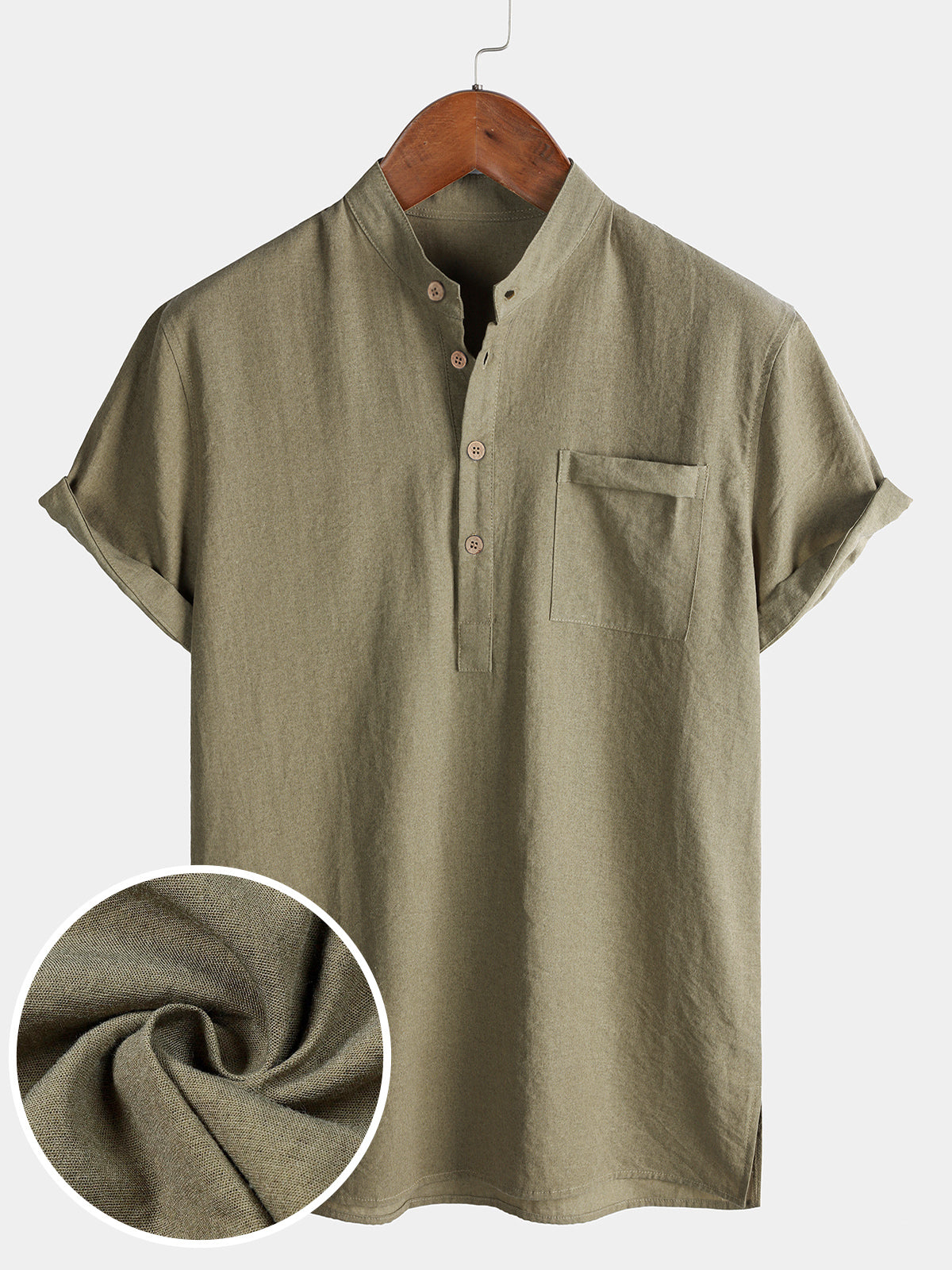 Camisa casual de manga corta para hombre con media botonadura