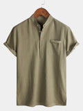 Camisa casual de manga corta para hombre con media botonadura