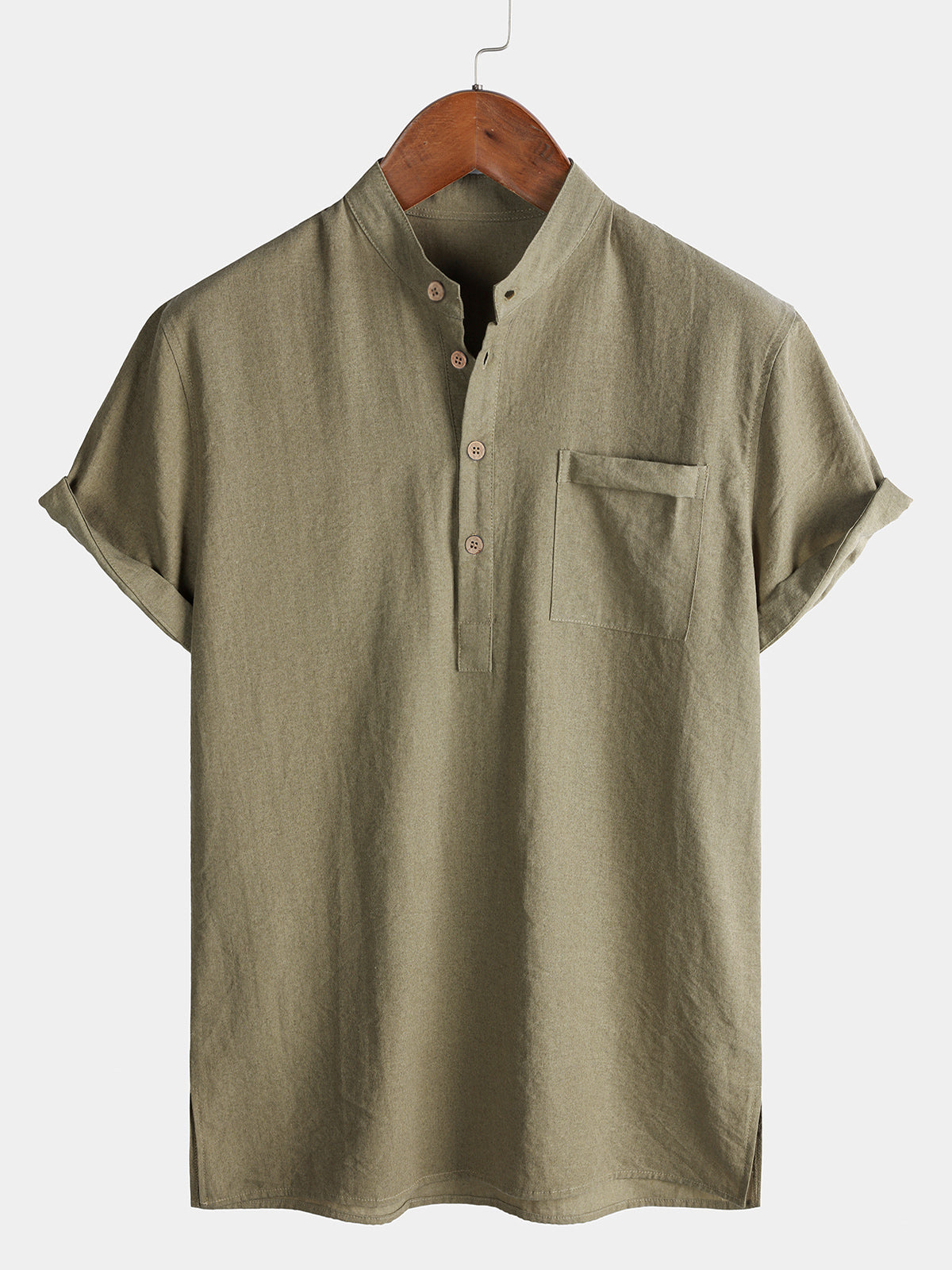 Camisa casual de manga corta para hombre con media botonadura