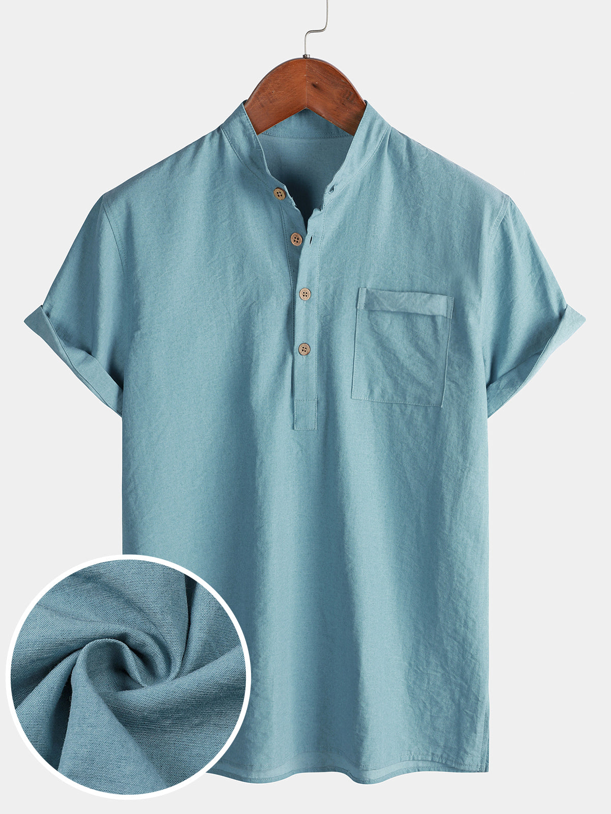 Camisa casual de manga corta para hombre con media botonadura