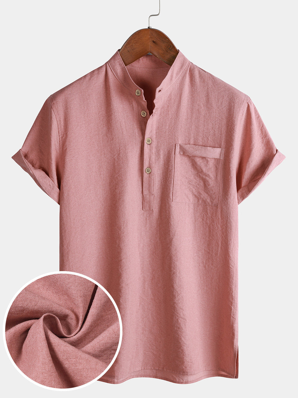 Camisa casual de manga corta para hombre con media botonadura