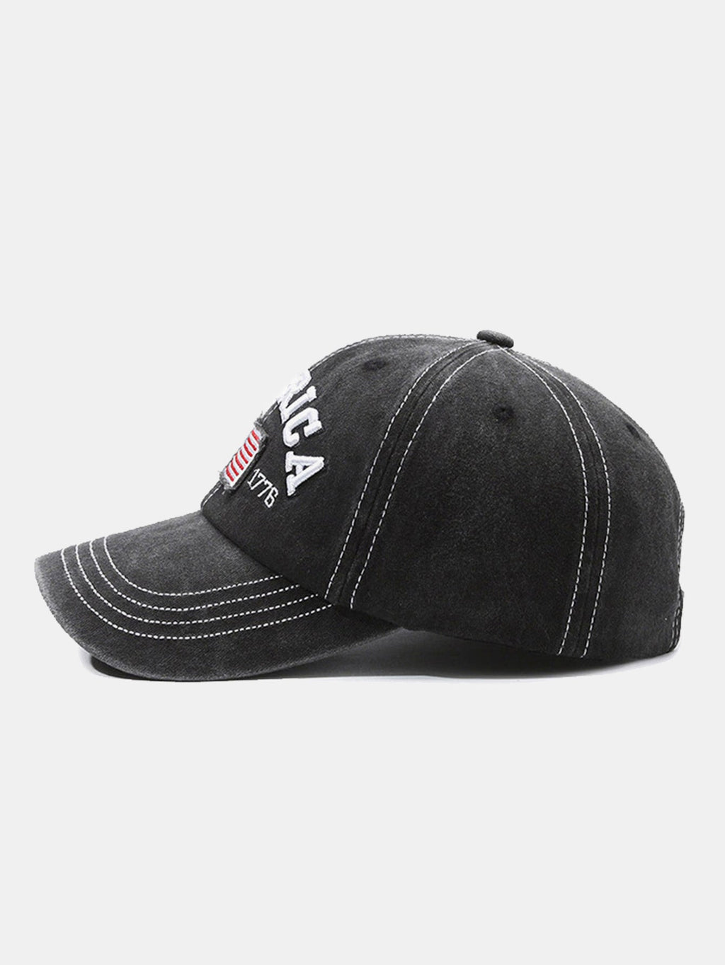 Gorra de béisbol vintage 1776 con efecto desgastado, acabado lavado y bordado de la bandera estadounidense
