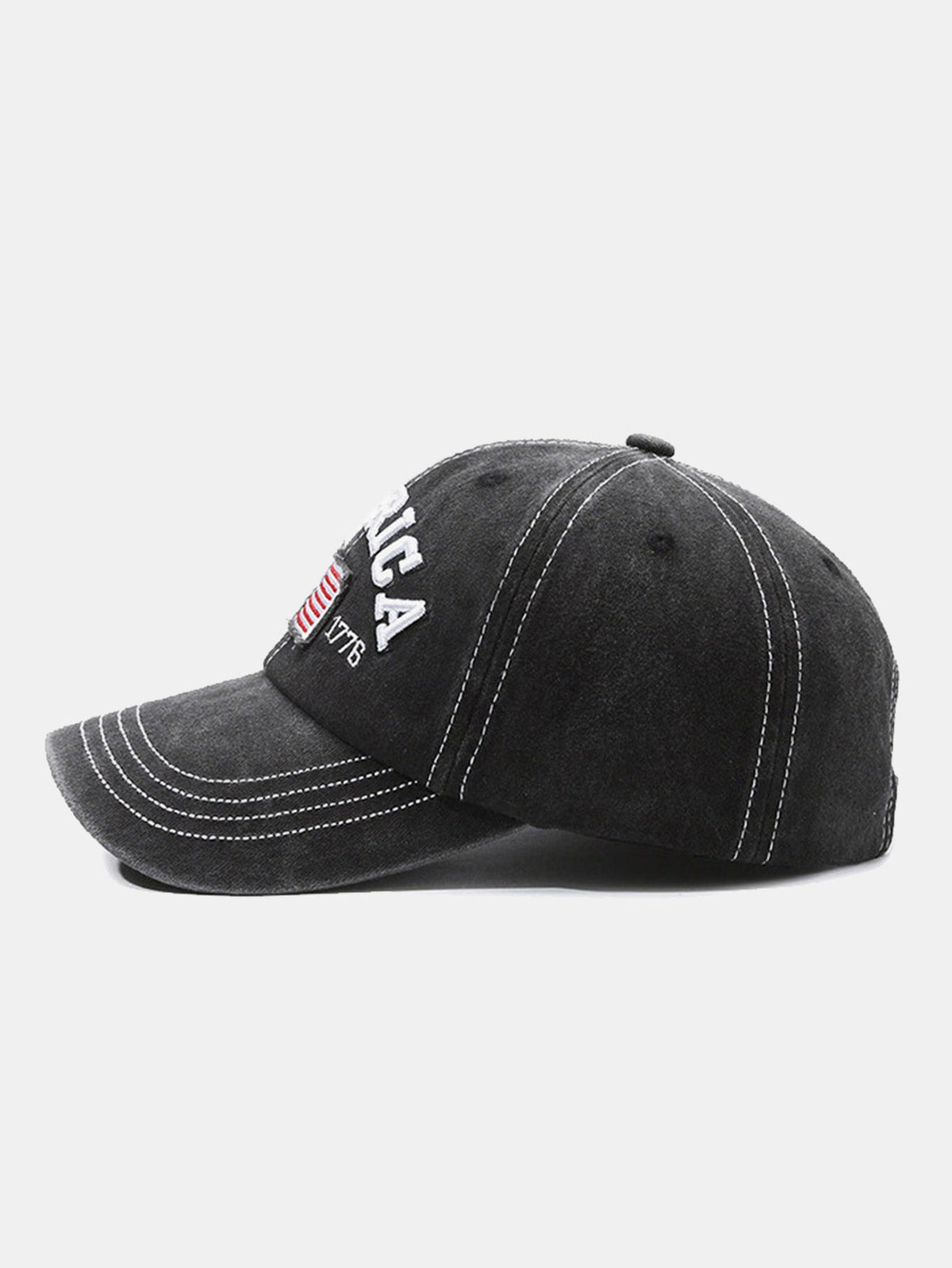 Gorra de béisbol vintage 1776 con efecto desgastado, acabado lavado y bordado de la bandera estadounidense