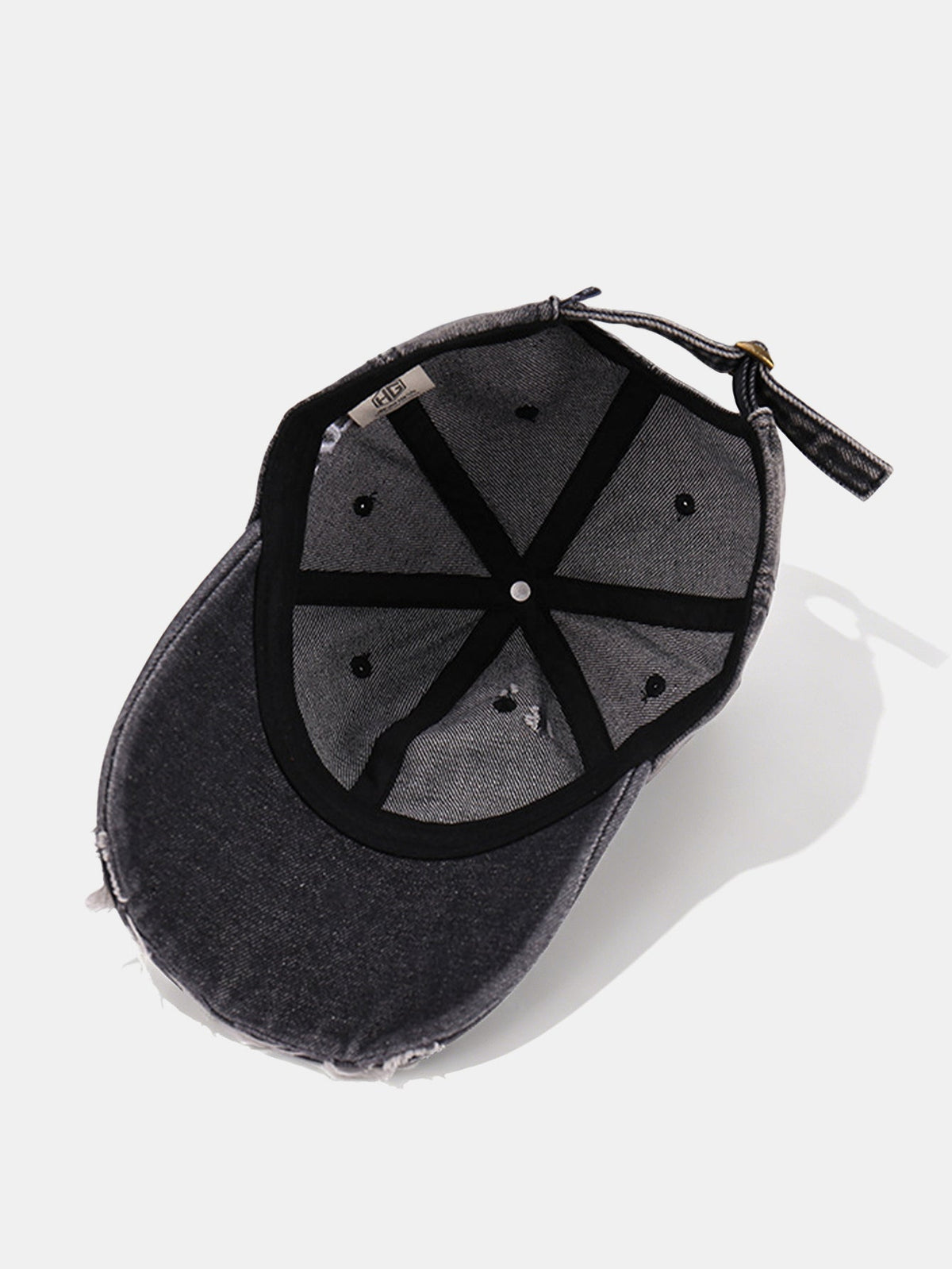 Gorra de mezclilla vintage con visera deshilachada y eslogan bordado «Nunca te rindas»
