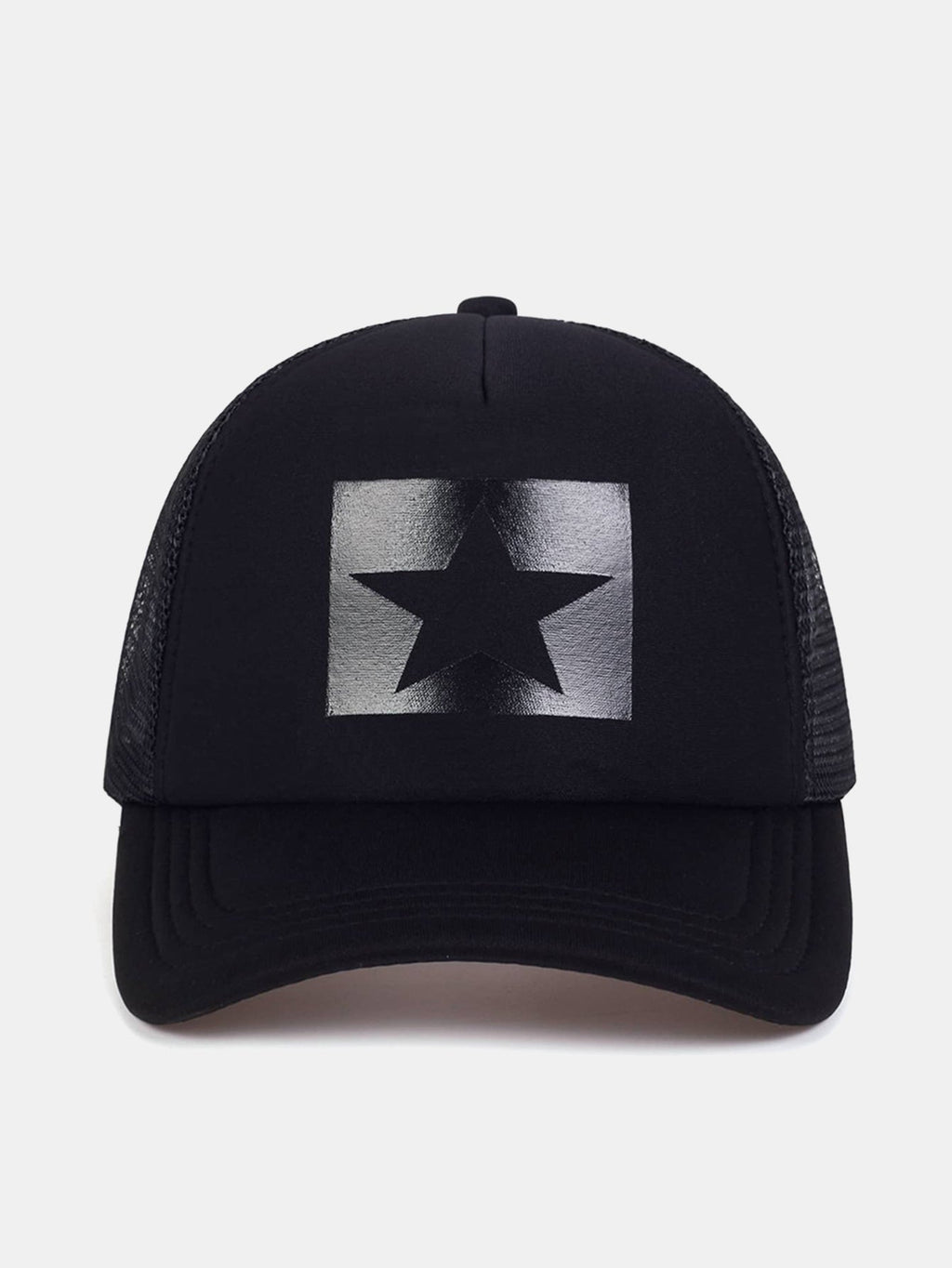 Gorra trucker con estampado de estrella cuadrada, malla trasera transpirable y cierre snapback ajustable, estilo beisbolero casual