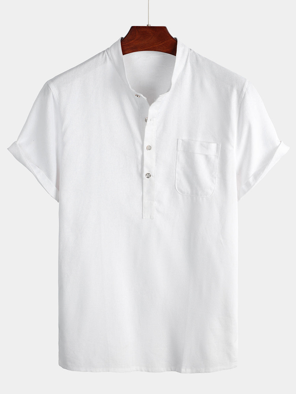 Camisa de hombre de color liso con cuello mao