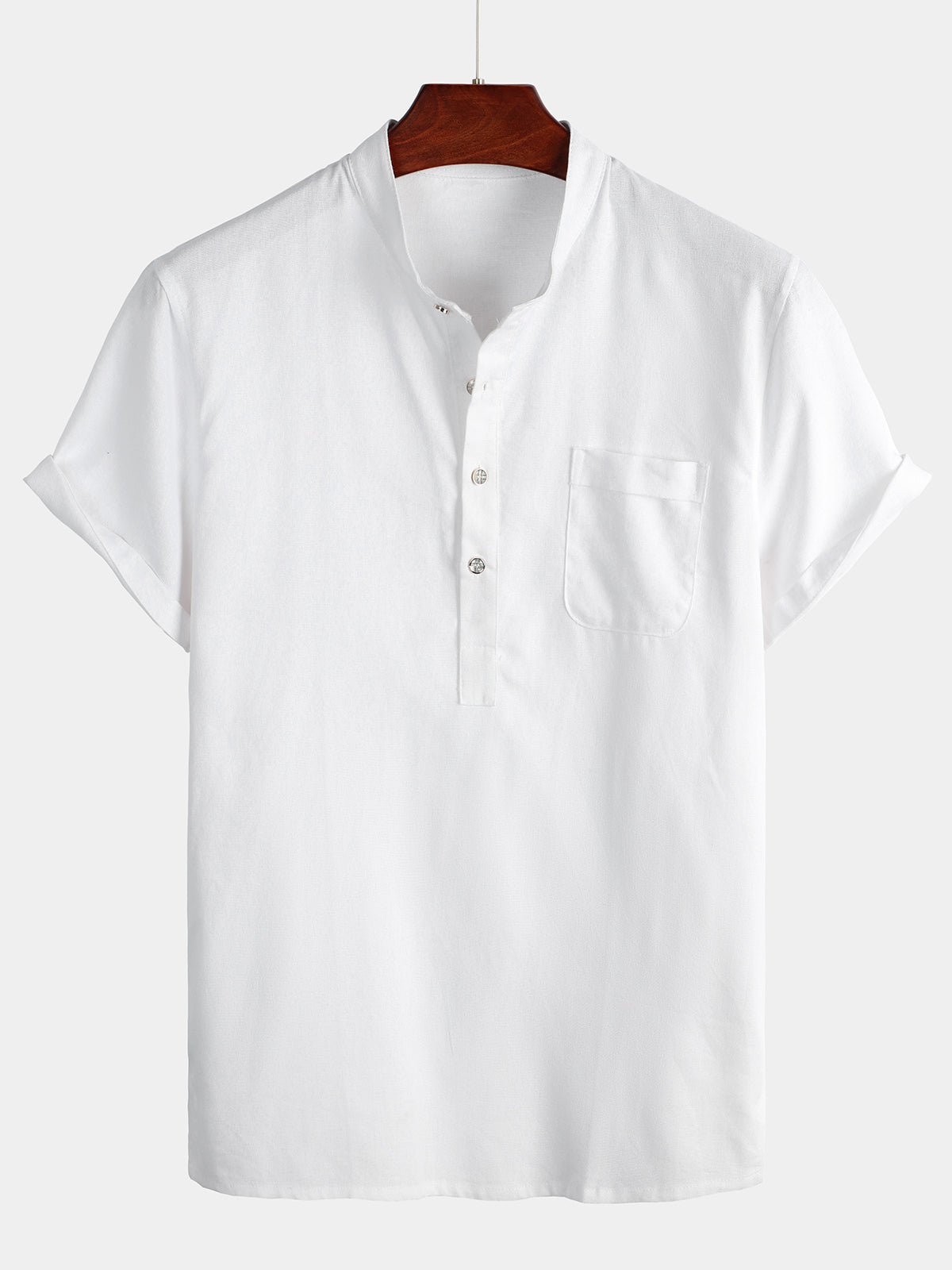 Camisa de hombre de color liso con cuello mao