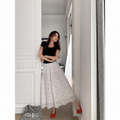 Falda larga elegante de encaje blanco de cintura alta