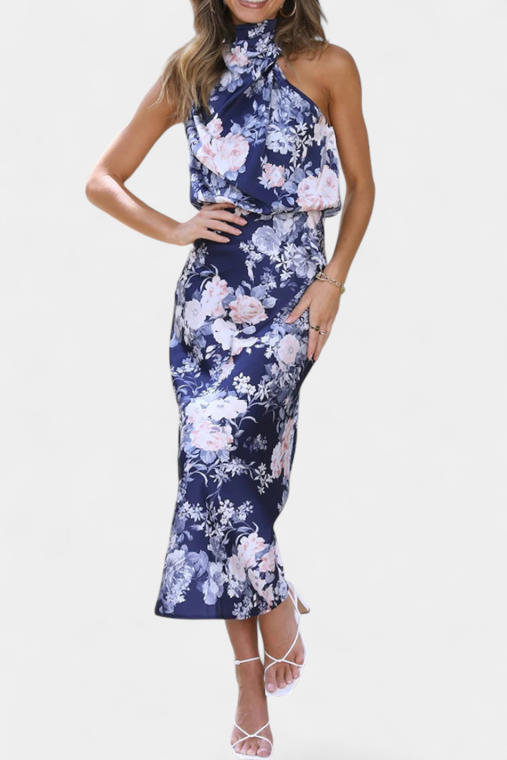 Lisa | Elegante vestido largo de cuello halter con estampado floral