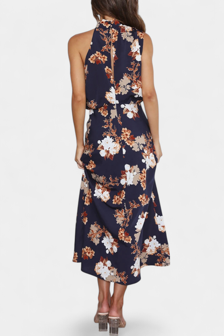Lisa | Elegante vestido largo de cuello halter con estampado floral