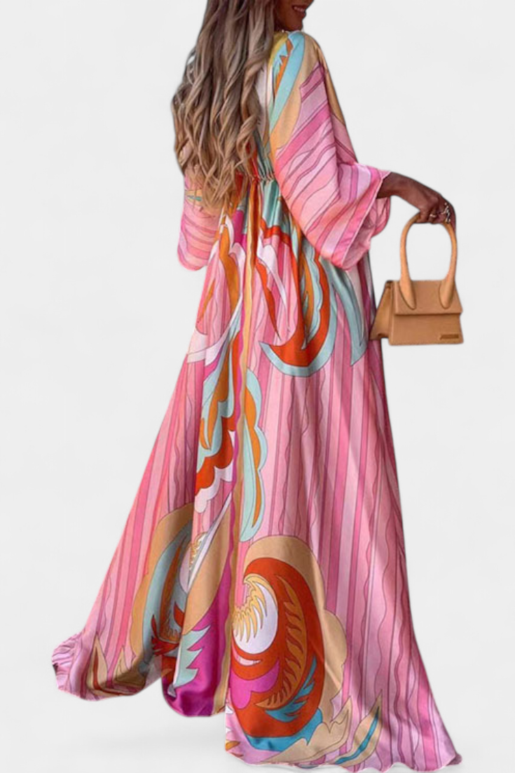 Joelle | Vestido maxi arcoíris con escote en V