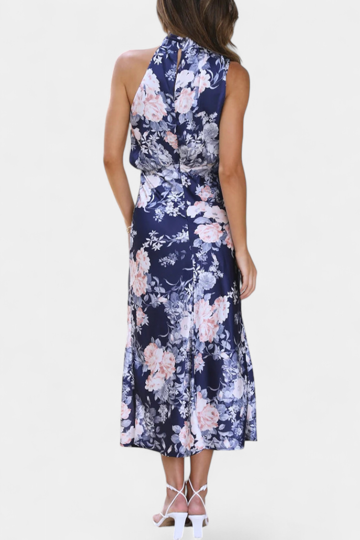 Lisa | Elegante vestido largo de cuello halter con estampado floral