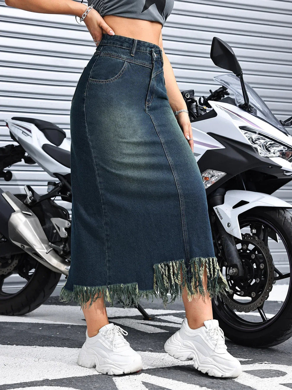 Falda maxi de mezclilla de talle alto