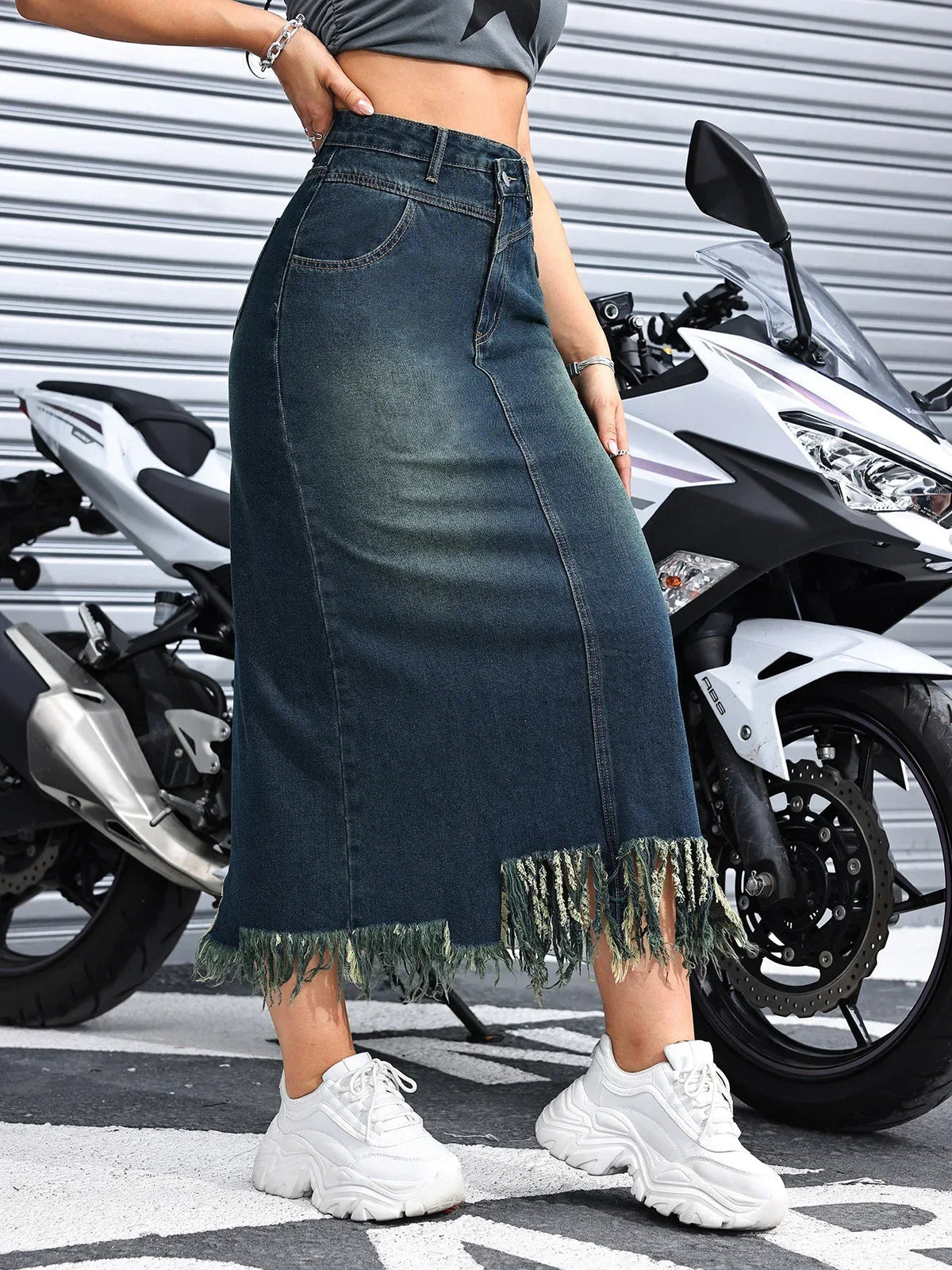 Falda maxi de mezclilla de talle alto