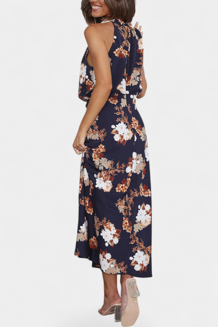 Lisa | Elegante vestido largo de cuello halter con estampado floral