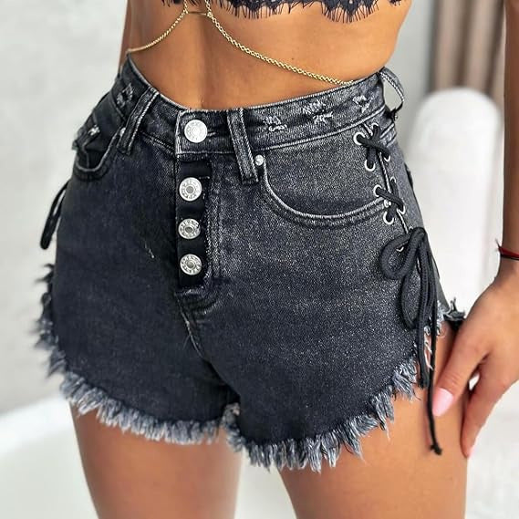 Shorts vaqueros blancos para mujer  de cordones