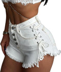 Shorts vaqueros blancos para mujer  de cordones