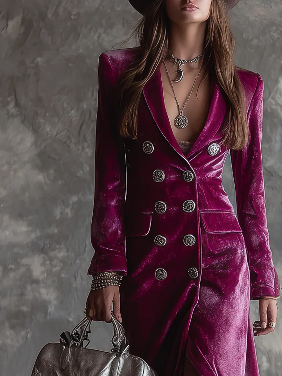 Vera | Elegante vestido blazer maxi de terciopelo