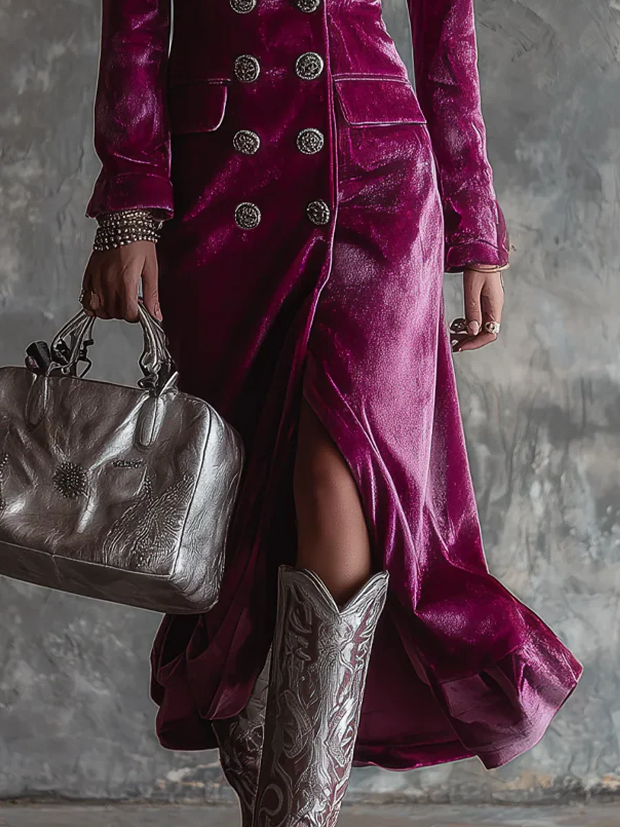 Vera | Elegante vestido blazer maxi de terciopelo