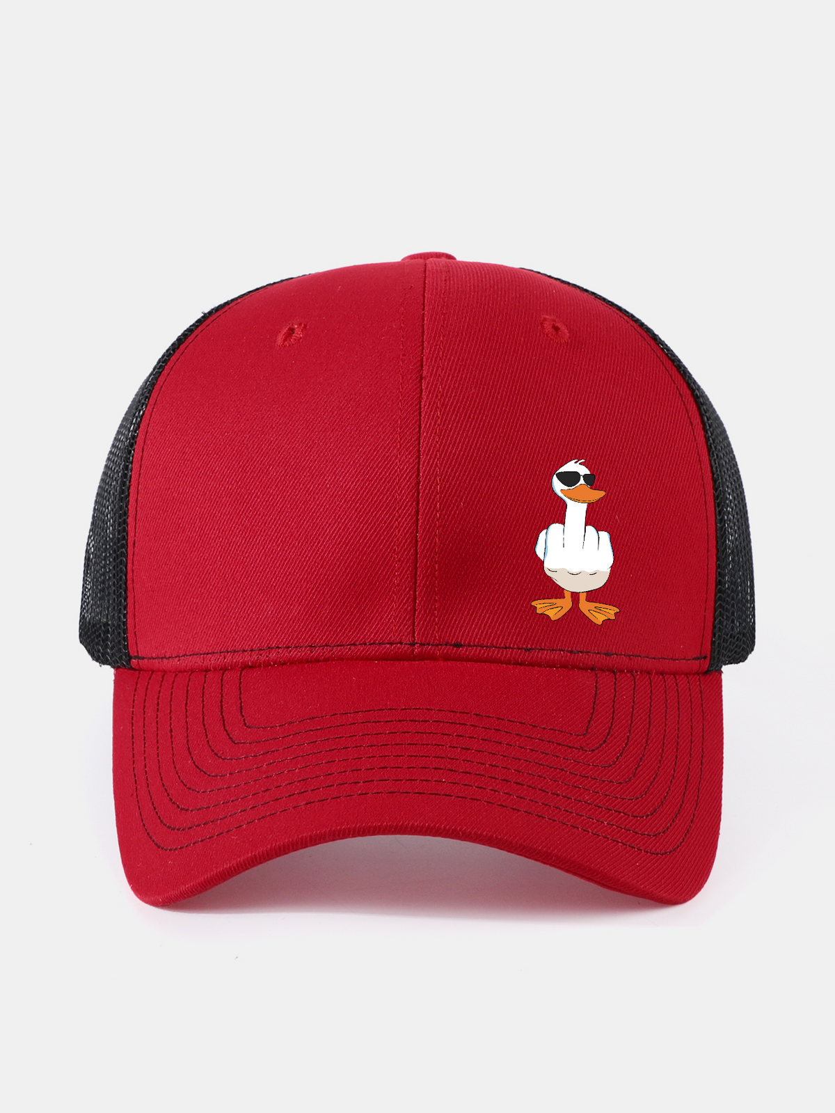 Gorra de béisbol de malla con divertido estampado de pato haciendo la peineta