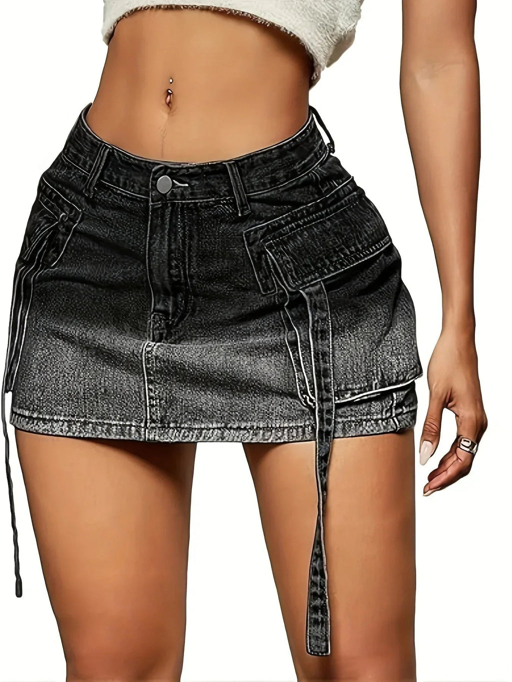 Falda cargo vaquera mini bohemia negra
