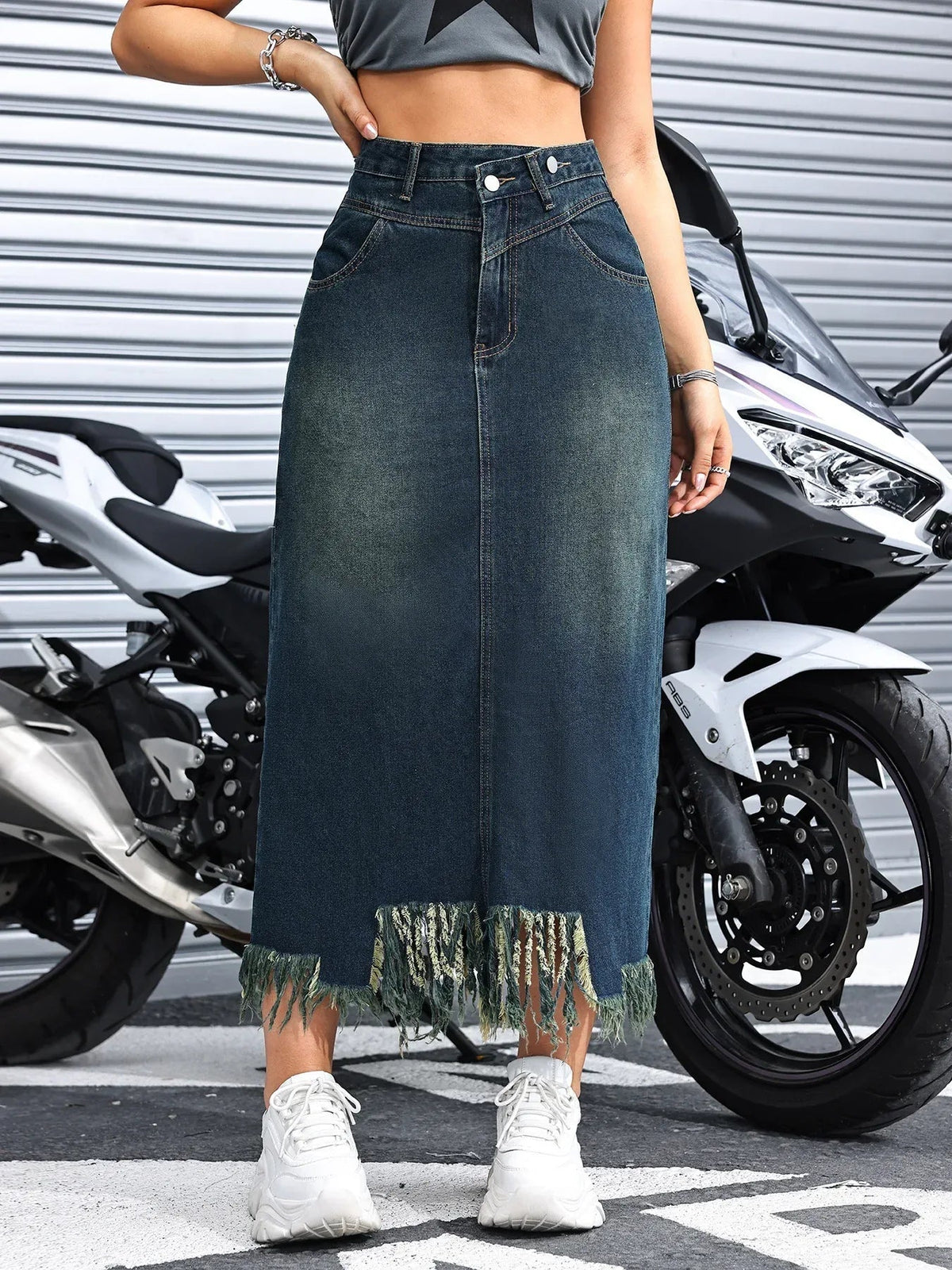 Falda maxi de mezclilla de talle alto