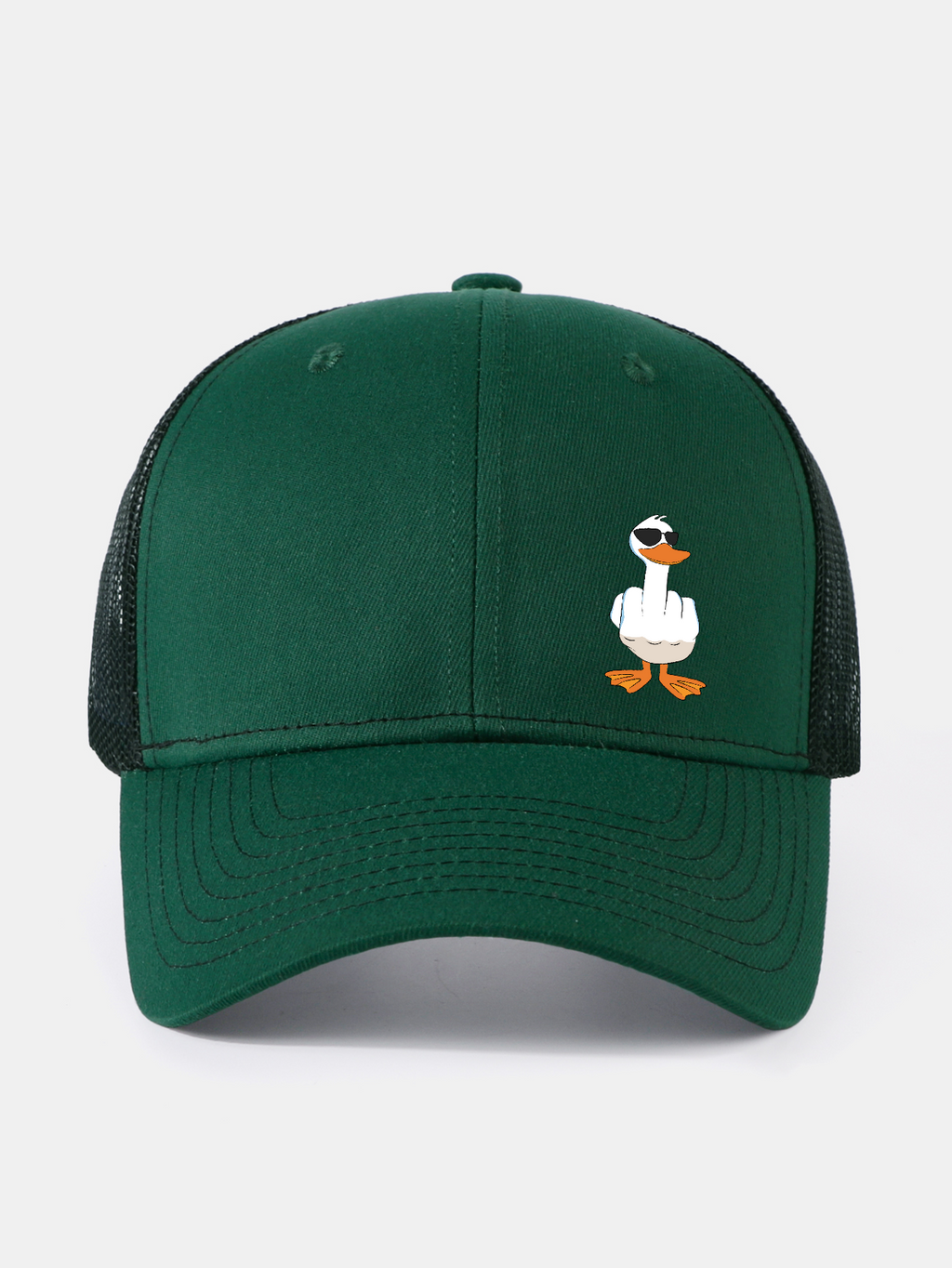 Gorra de béisbol de malla con divertido estampado de pato haciendo la peineta