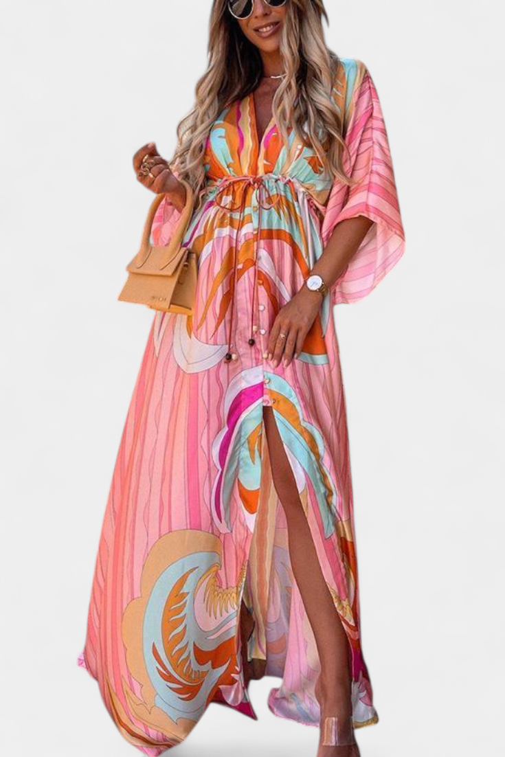 Joelle | Vestido maxi arcoíris con escote en V