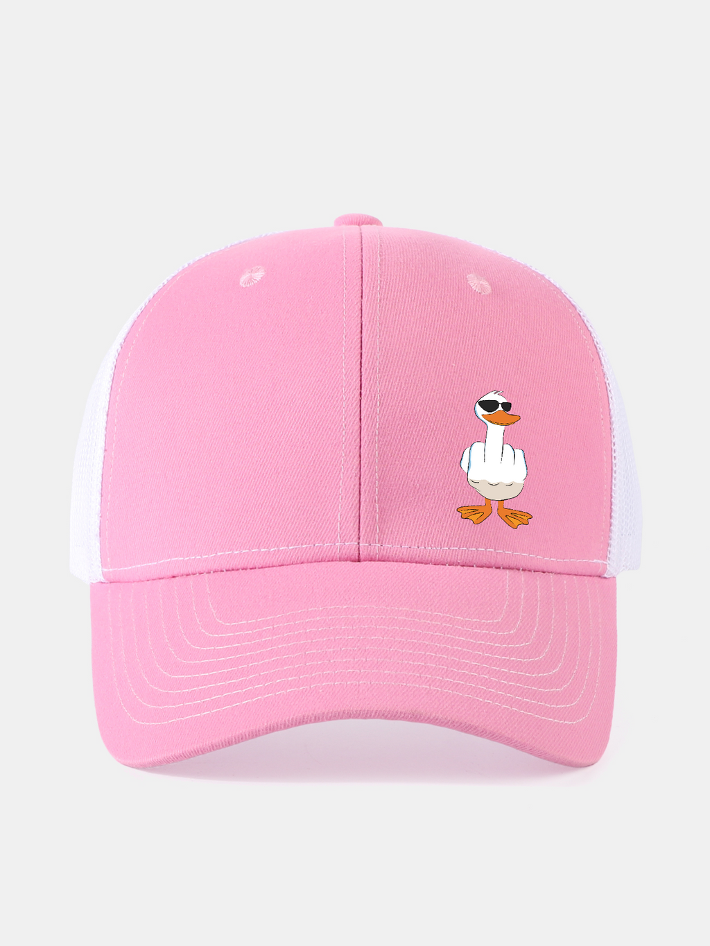Gorra de béisbol de malla con divertido estampado de pato haciendo la peineta