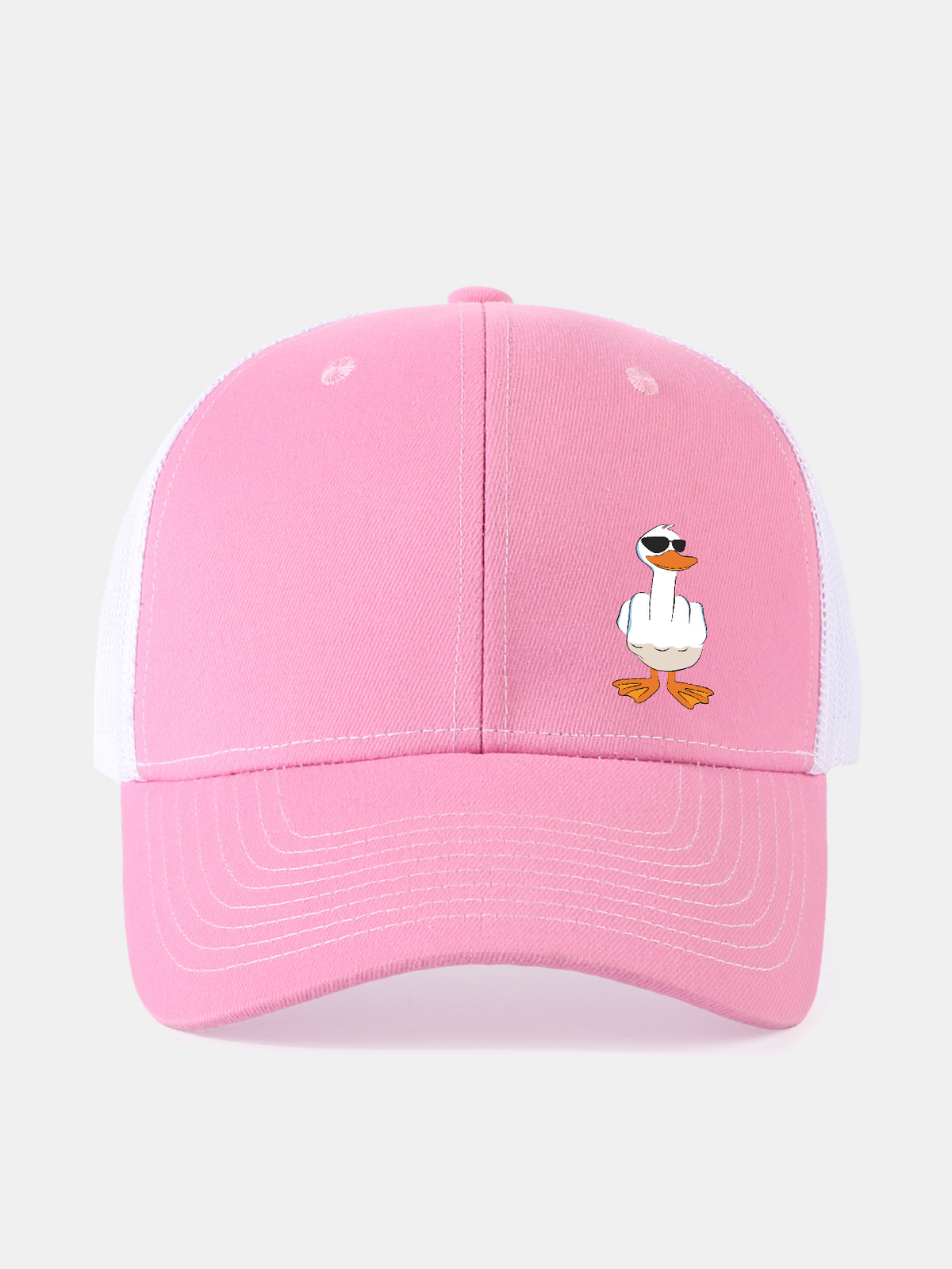 Gorra de béisbol de malla con divertido estampado de pato haciendo la peineta