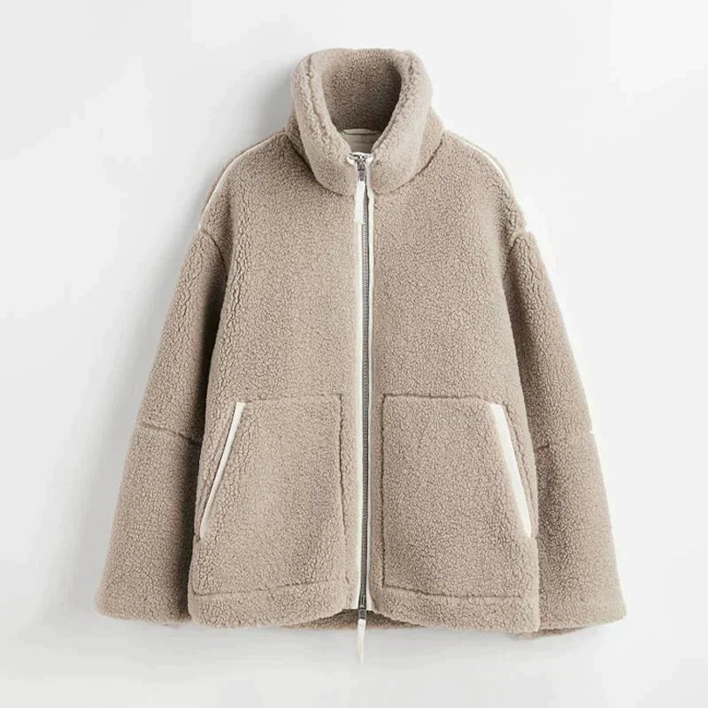 Silvia | Chaqueta Teddy Oversize con Cuello Alto y Estilo Acogedor