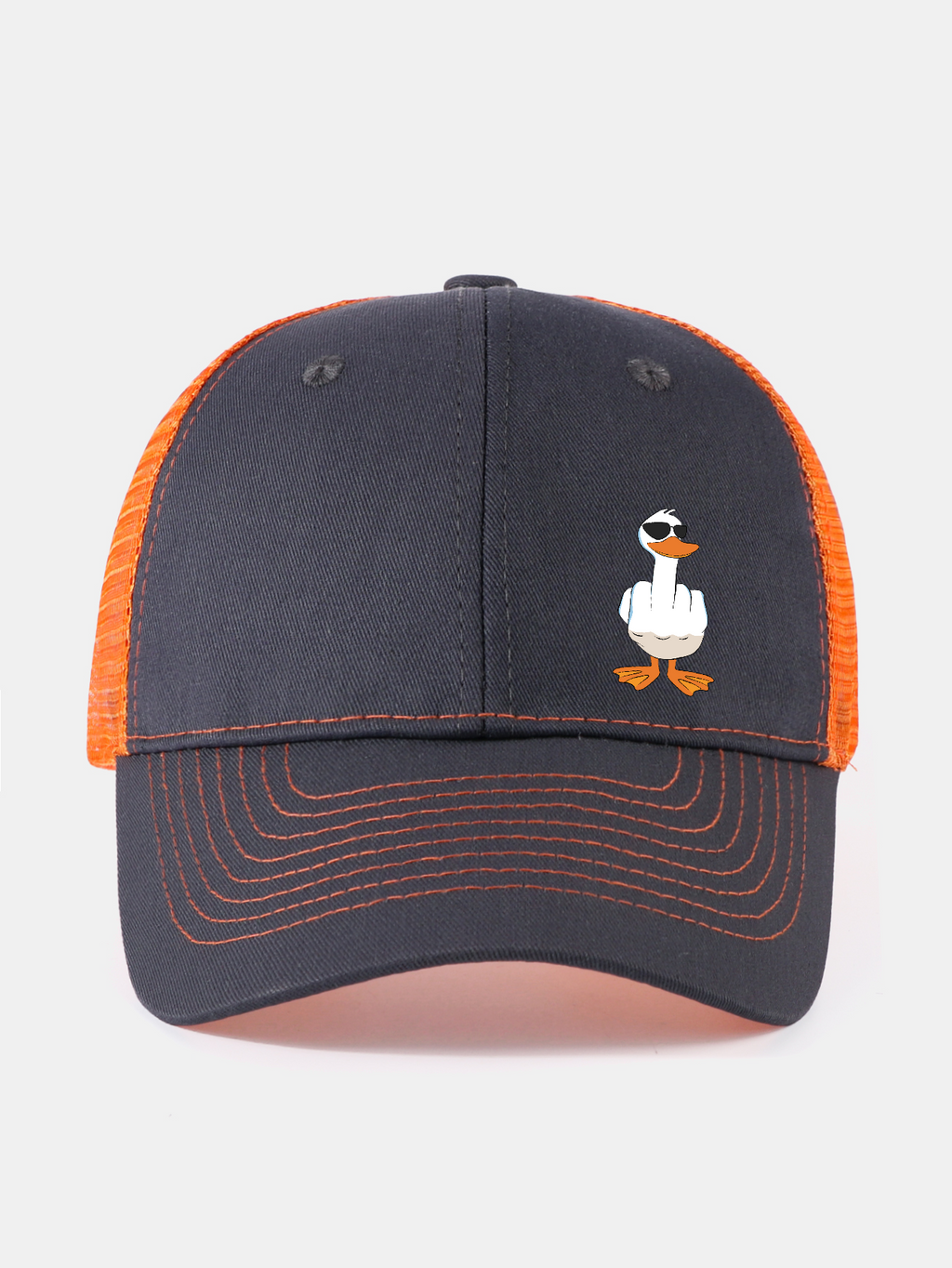 Gorra de béisbol de malla con divertido estampado de pato haciendo la peineta