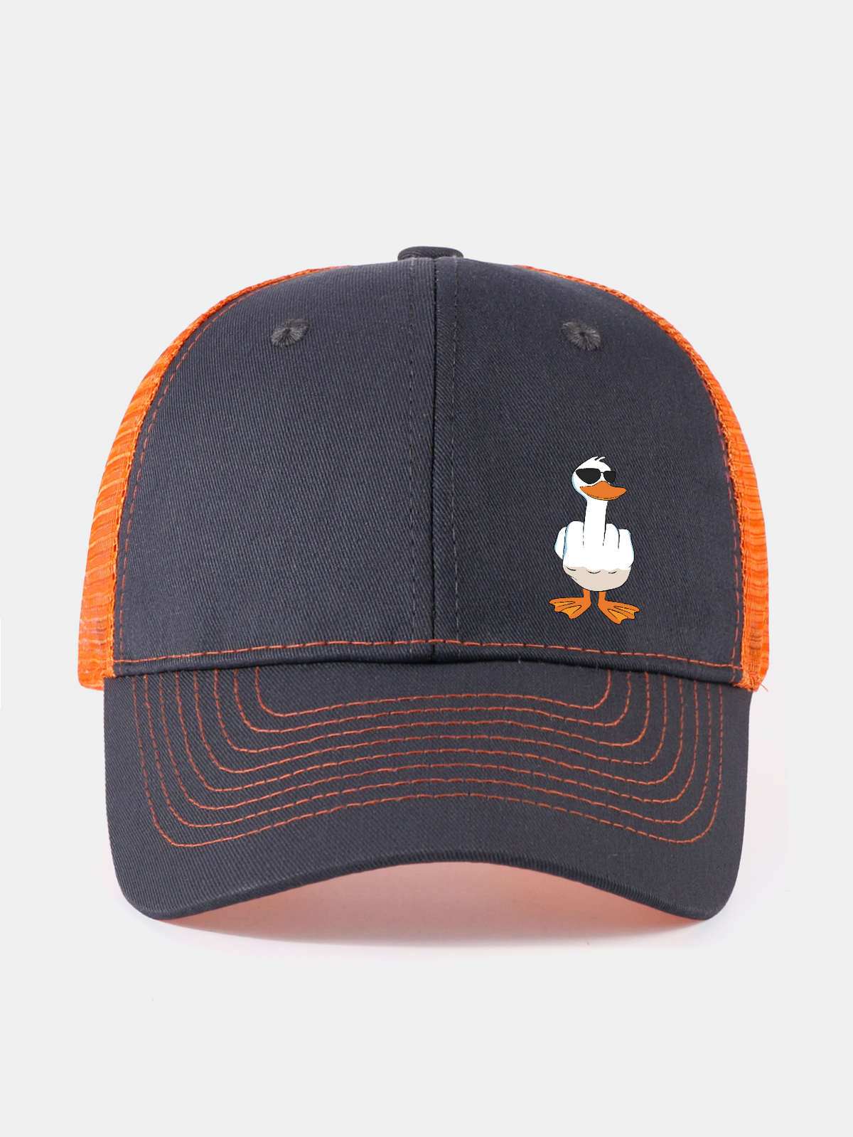 Gorra de béisbol de malla con divertido estampado de pato haciendo la peineta